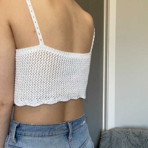Topshop Crochet Knit White Crop Top - Picture 4 of 6